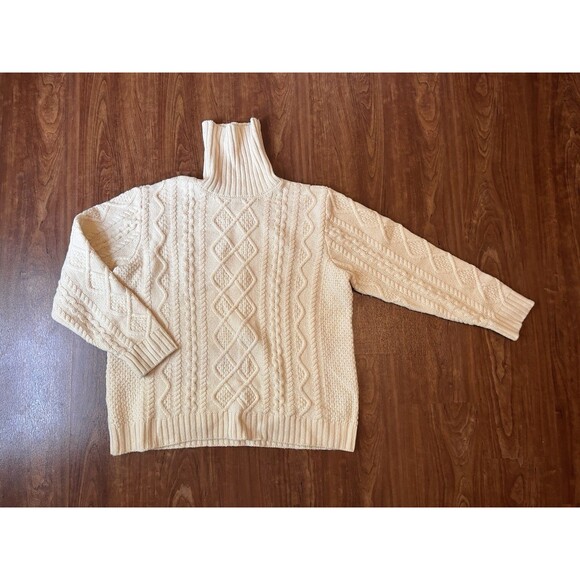 Woolovers Sweaters - Woolovers Fisherman Cable Chunky Knit Turtleneck Sweater Women XL Wool Cream